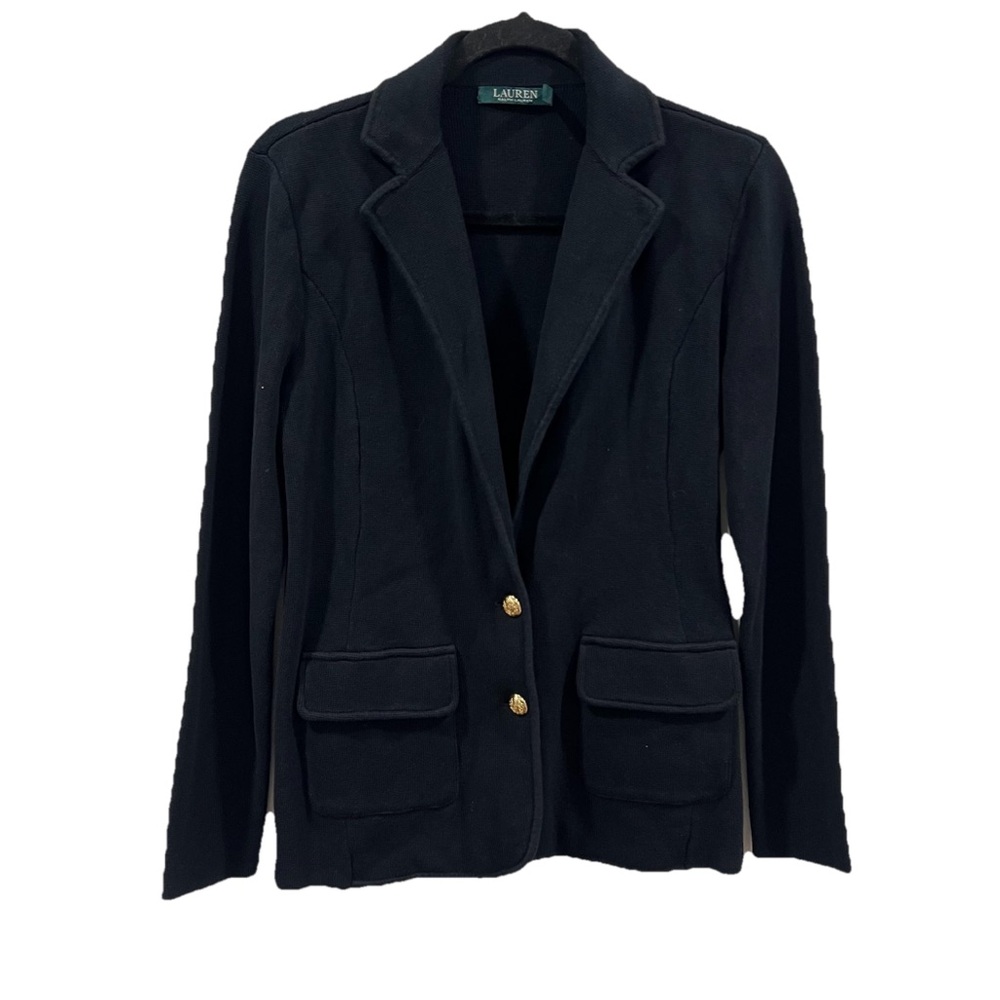 Lauren Ralph Lauren Combed Cotton Knit Sweater Blazer Black Women’s Size Small